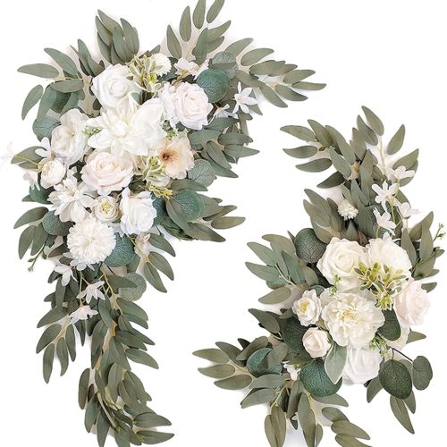 Wedding Arch Faux Flowers Set of 2 Greenery Garland for Wedding Decor Ceremony and Reception Backdrop Decoration (White)
