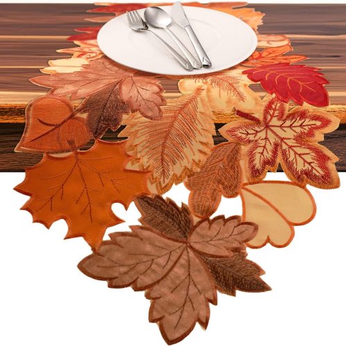 Fall Table Runner 36 Inches Long Autumn Maple Leaf Embroidered Table Runner for Thanksgiving Harvest,Fall Theme Dining Decor with Leaf Patterns Decoration for Home