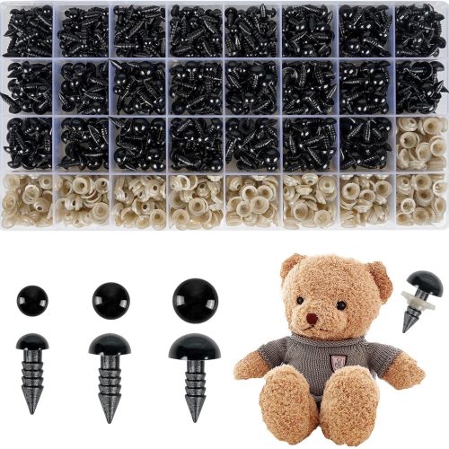 1000PCS Safety Eyes for Amigurumi, 3 Sizes (6mm, 8mm, 10mm) Black Plastic Safety Eyes for Crocheting with Washers, Suitable for Various Stuffed Animal Crochet Handicrafts and DIY Handmade Projects