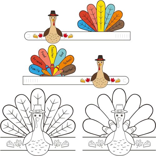 Gatherfun Autumn Children School Party Decor, 12ct Fall Thanksgiving Paper Headbands - Color Your Own Turkey Activity Headbands, Thanksgiving Party Craft Activities & Turkey Party Favors