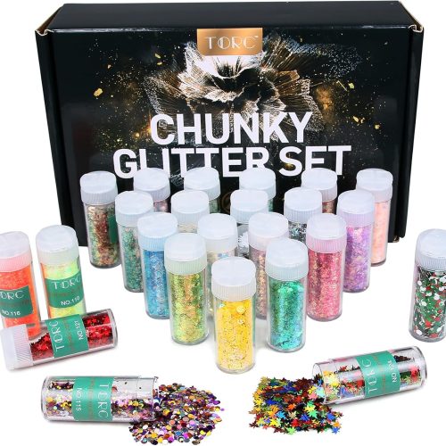 TORC Holographic Chunky Glitter Set - 24 Colors for Resin Art, Nails, Tumblers & Body Face Makeup | Chunky Craft Glitter Bulk for Christmas Halloween | Cosmetic-Grade Epoxy, Slime & Ornament Supplies