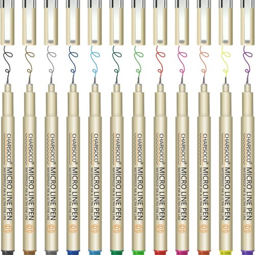 01 Micro Pen, Fine Point Pen with 12 Colors, Waterproof Archival Ink, 0.25mm Fineliner Ink Pens for Artist Illustration, Sketching, Anime, Manga, Technical Drawing and Scrapbooking