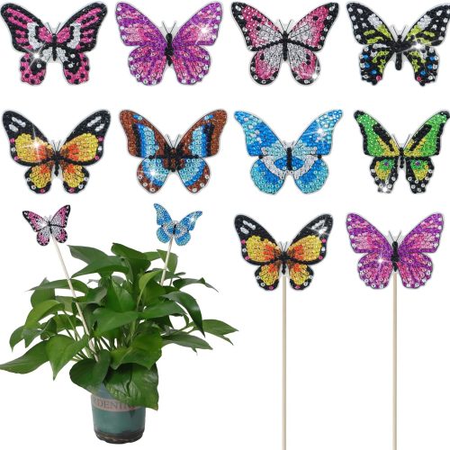 Fumwase 8 Pcs Butterfly Diamond Art for Garden Decor Butterfly Crafts Diamond Art Kit Diamond Butterfly Painting Stickers for Adults Butterfly Diamond Stake Decoration