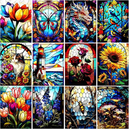 12 Pack Diamond Painting Kits for Adults, 5D Adult Bulk Diamond Art Kits for Beginners, Flowers Diamond Painting Sets Packs DIY Full Drill Paint with Diamond, Home Wall Decor 12 x 16 Inch TYPE1