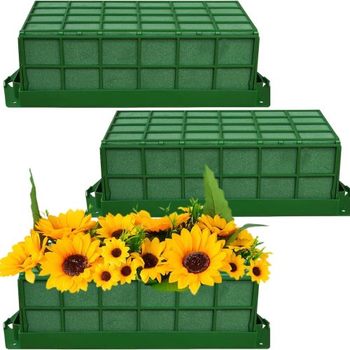 Xanllaxa 3 Pcs Green Rectangular Floral Foam Cage, Holds Fresh or Artificial Flowers, Versatile Hanging Design, Ideal for Weddings, Birthdays, Home Decorations