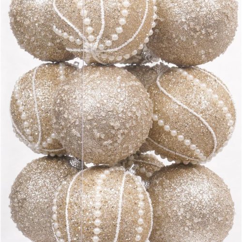 3.15" 12pcs Christmas Ball Ornaments Sequin Shatterproof Christmas Tree Ornaments DecorativeHanging Pearl Balls for Xmas Trees,Holiday Party(Champagne)