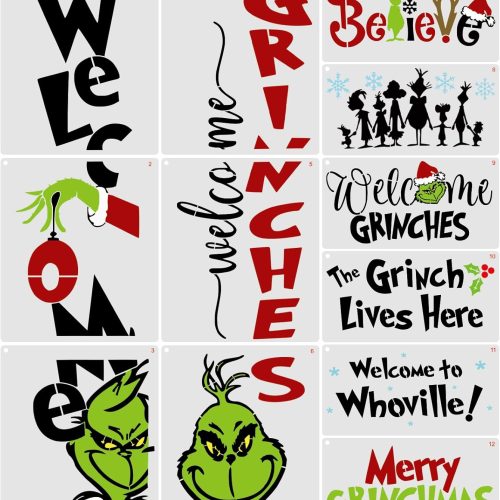 Large Christmas Stencils for Painting on Wood Reusable, Merry Christmas Holiday Stencils for Porch Sign Crafts Wood Board Door Hanger Wall Ornament Window (12 Christmas Porch)