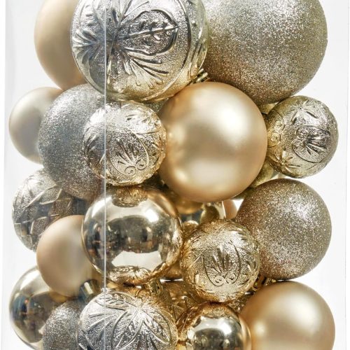 Wironlst Christmas Ball Ornaments - 30pcs Shatterproof Plastic Christmas Ornaments Hanging Ball Decorations for Xmas Tree, Holiday, Wedding, Party (Multi-Size, Champagne)