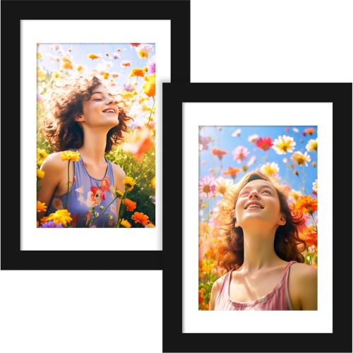 SYNTRIFIC 5x7 Picture Frame Set of 2,Display Pictures 4x6 with Mat or 5x7 Without Mat,Wall Hanging Photo Frame or Tabletop Display,Black
