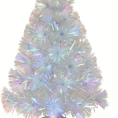 24 inch Iridescent Pre-lit Mini Fiber Optic Tabletop Christmas Tree with Siver Pot and Adaptor