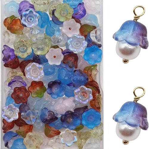 INSPIRELLE 100pcs Flower Crystal Glass Bead Caps Lily of The Valley Beads for Jewelry Making and DIY Craft Accessories (Mixed, 11 * 11 * 7mm)