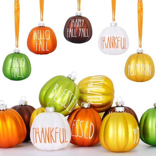 Fall Tree Ornaments Set 18 PCS Small Pumpkin Ball Hanging Ornaments Orange, for Thanksgiving, Halloween Tree Decor Fall Decorations for Home,1.97"