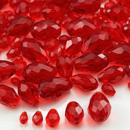 340pcs Teardrop Crystal Glass Beads 3x5mm 4x6mm 6x8mm 8x12mm 10x15mm Vertical Hole Faceted Glass Spacer Beads for Necklace Bracelet Earrings DIY Jewelry Crafts(Red)