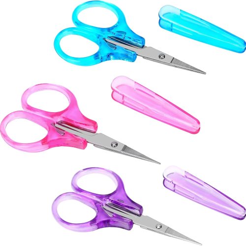 3Pcs Small All Purpose Craft Scissors - Stainless Steel with Protective Cover, Mini Detail, Precision Straight Fine Tips for Paper Cutting, Scrapbooking