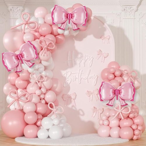 148 Pcs Pink Party Decoration Arch Kit Pink and White Balloon Garland Bow Long Latex Balloon Bow Themed Party Birthday Themed Wedding Women Girl Birthday Party Decorations