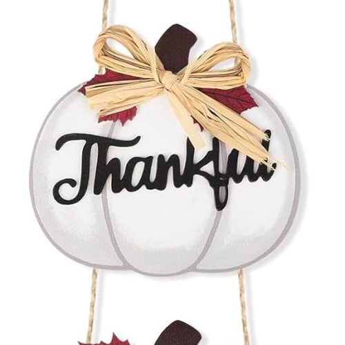 Thanksgiving Pumpkin Decoration Wooden Door Wreath for Front Door Sign Wall Signs, Fall Autumn Harvest Sign Hanging for Home Wall Decor Halloween Party Outdoor indoor Supply Blue Orange White