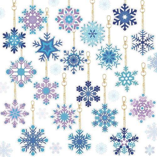 20 Pcs Christmas Diamond Painting Keychain Kits 5d DIY Winter Diamond Art Ornaments Pendants Double Sided Hanging Key Chains for Christmas Party Decoration Kids Art Crafts(Snowflake Style)