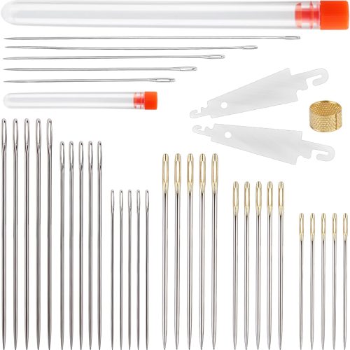 34 Pcs Hand Sewing Needles Set 2"/2.36"/2.55"/4.9"/5.9"/6.9" Long Sewing Needles Big Eye Stitching Needles Upholstery Needles with Storage Tube for Quilting Darning and Doll Making (11 Size)