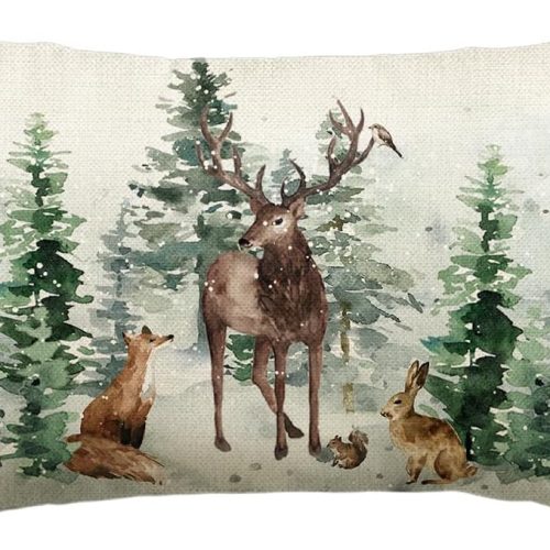 colorlife Christmas Trees Reindeer Throw Pillow Cover, 12 x 20 Inch Xmas Winter Holiday Animals Cushion Case Decoration for Sofa Couch