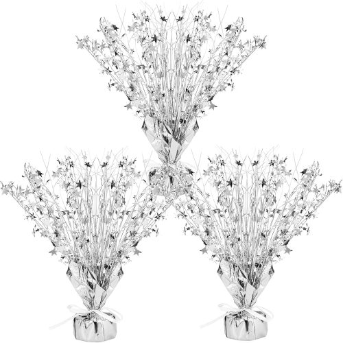 3 Pieces Metallic Foil Spray Centerpiece Halloween Party Star Table Decoration Burst Centerpieces Fall Table Decor for Birthday New Year Party Holiday(Silver)