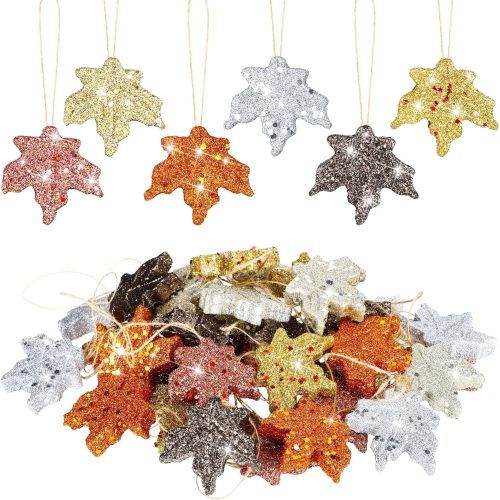 36 Pcs Thanksgiving Maple Ornaments Fall Glitter Leaf Hanging Decor Mini Leaf Tree Ornaments for Thanksgiving Day Autumn Anniversary Party Decoration(Maple,Classic Color)
