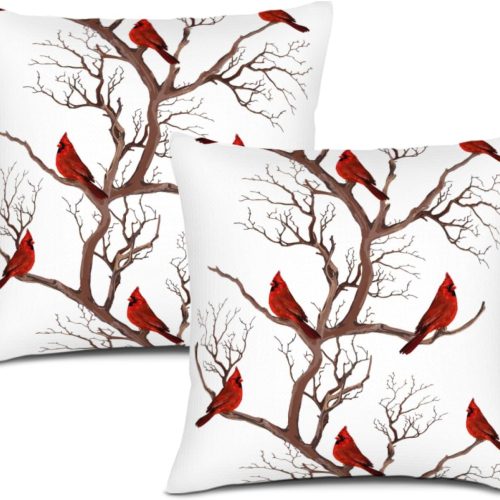 Winter Birds Cardinal Christmas Decor Throw Pillow Covers Cute Pillow Cases for Couch Sofa Bed Chair,Christmas Living Room Decor Cushion Cover