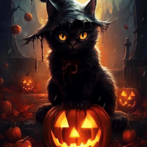 Halloween Cat Diamond Painting Kits for Adults, 5D Diamond Art Kits for Beginners, DIY Full Round Drill Paint by Diamonds Dots, Home Wall Decor 12 x 16 Inch