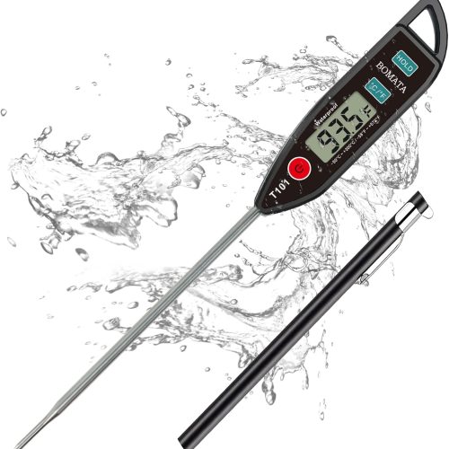Digital Water Thermometer for Water, Liquid, Candle and Cooking. Instant Read Food Thermometer Waterproof IPX7 with Long Probe for Cooking, Meat, BBQ! T101 (Black Color)…