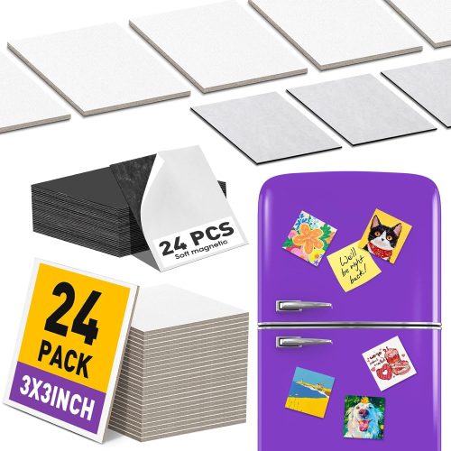 24 Pack 3x3IN Mini Magnetic Canvas Panels, Small Canvases for Painting for Oil, Watercolor, Acrylic Painting & DIY Crafts with 24PCS 3x3IN Square Flat Canvas Boards, 24PCS Soft Magnets
