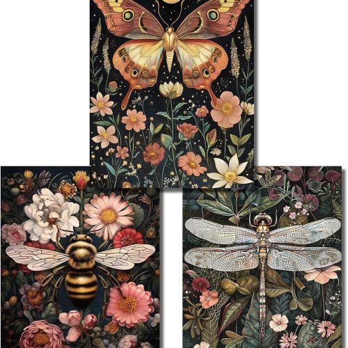 3 Pack Insect Diamond Art Kits for Adults Beginners,Dragonfly Bee Moth Diamond Painting Kits for Adults,5D Full Drill DIY Diamond Dot Gem Art Kit Wall Home Decor Arts Craft 12x16 inch