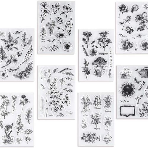 1 UCEC 8 Sheets Flower Clear Stamps for Card Making, Silicone Stamps for Crafting, Flower Stamp Clear Rubber Flowers Vintage Plants and Decoration and DIY Scrapbooking