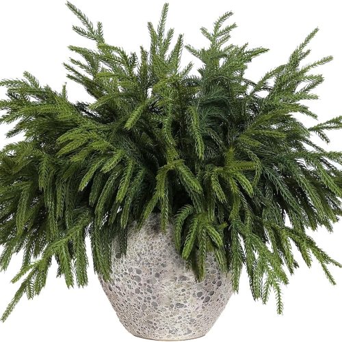1 YXZZWL 16 Pcs Christmas Norfolk Pine Branches, 18 Inch Real Touch Artificial Norfolk Pine Branch Faux Cedar Pine Stem Fake Greenery Picks for Vase DIY Garland Wreath Home Decoration