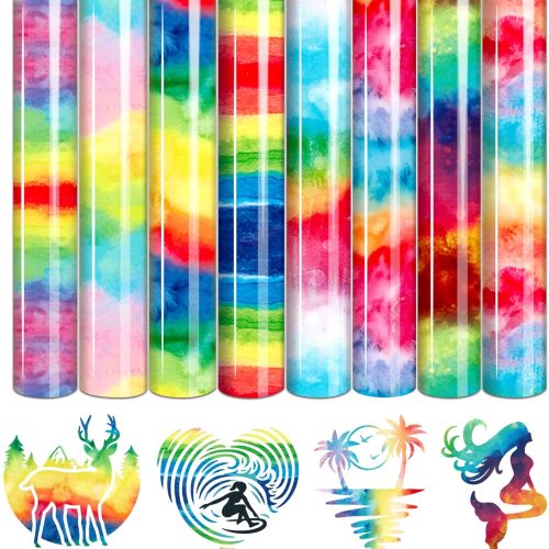 1 Tintnut Watercolor Heat Transfer Vinyl - 8 Sheets 10x12 Inch Rainbow Iron On Vinyl Ombre Htv for Clothes,for Cricut & Silhouette Cameo