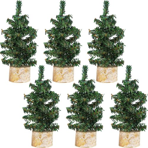 1 Winlyn 6 Pack Mini Artificial Christmas Trees Canadian Pine Tree with Wooden Base Small Tabletop Trees 7.9" Tall for Farmhouse Holiday Christmas Village DIY Crafts Party Table Centerpiece Décor