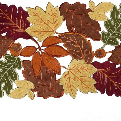 1 OWENIE Thanksgiving Runner, Fall Leaf Table Runner for Autumn Home Decorations, Fall Table Centerpieces, Embroidered Cutwork Farmhouse HarvestMaple Leaf Runner, 13 Inch x 36 Inch