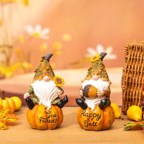 1 TZSSP Autumn Gnome Resin Figurine 2PCS-Resin Fall Pumpkins Decorations for Harvest Festivals & Parties