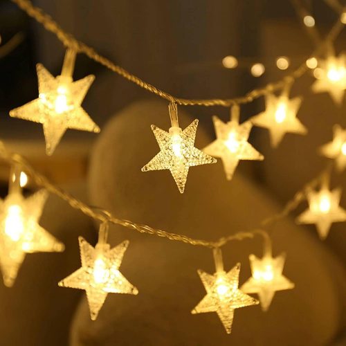 1 Christmas Decor Star String Lights, 20 FT 40 LED Battery Operated Twinkle Lights Warm White Cute Hanging Star Fairy Light for Bedroom Room Office Home Camper Indoor Outdoor Xmas Tree Decorations