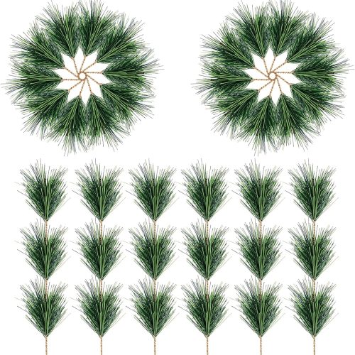 1 Alpurple 60 PCS Artificial Green Pine Needles Branches- Small Pine Twigs Stems Picks- Fake Greenery Pine Picks for Christmas Garland Wreath Embellishing and Home Holiday Garden Decoration
