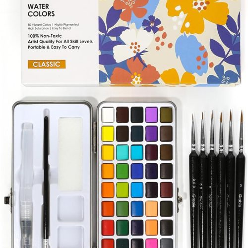 1 Grabie 50 Colors Watercolor Paint Set, Detail Paint Brush Included, Watercolor Paints, Painting Sets, Art Supplies for Painting, Travel Watercolor Set, Amateur Hobbyists