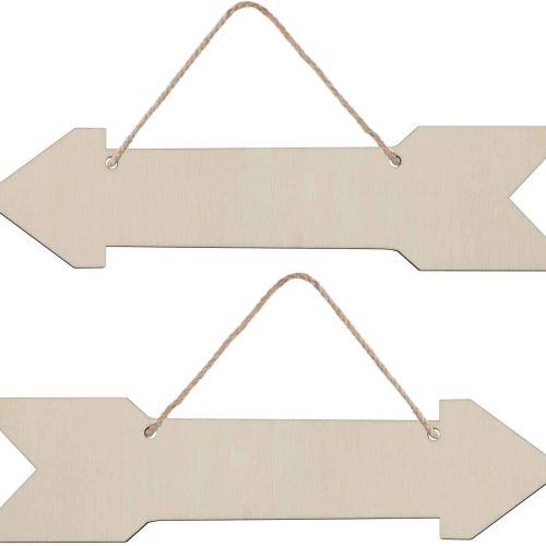 1 10pcs Blank Wooden Plaque Arrow Shape Unfinished Wood Sign with Ropes DIY Crafts Cutouts for Wedding Birthday Party Decoration, 7.9x2 in