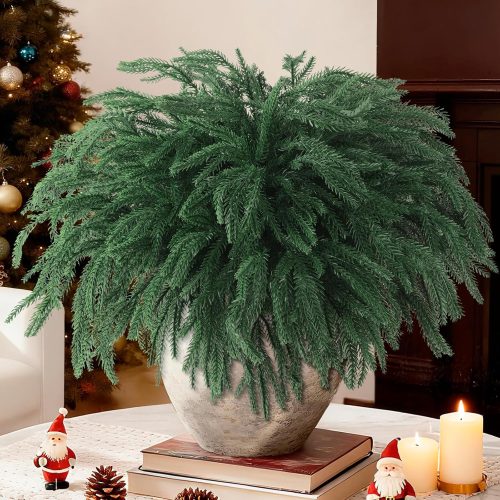 1 INQCMY 12 Pcs Christmas Norfolk Pine Stems,15" Real Touch Artificial Norfolk Pine Branches,Fake Christmas Greenery Stems Faux Cedar Pine Picks for Vases DIY Garland Table Xmas Indoor Decor(Green)