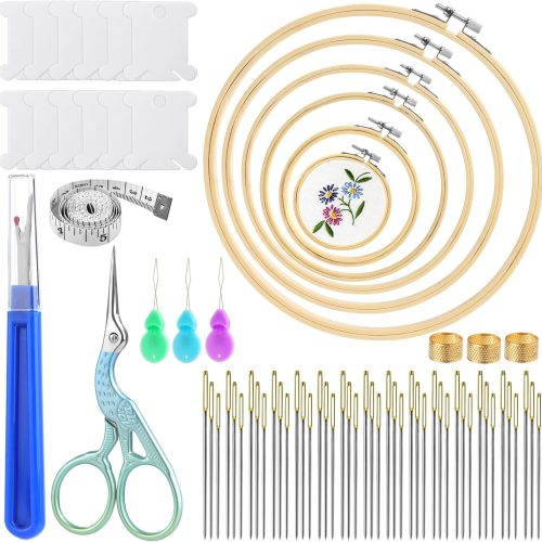 1 ZXIIXZ 72 Pcs Cross Stitch Supplies, Embroidery Kit for Beginners with Cross Stitch Hoops Needles Embroidery Scissors Floss Bobbins Seam Ripper for Adults, Embroidery Tools DIY Supplies