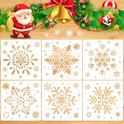 Large Christmas Snowflake Stencil Template, Konsait 6Pack Reusable Plastic Craft Drawing Painting Template, Xmas Stencils for Greeting Cards, Wall, Wood, Face, Cookie, Cake,Biscuit,Coffee Decor