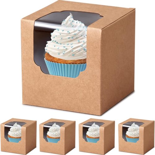 1 Kraft Cupcake Boxes Individual 60 Pcs with Inserts, Cocoa Bomb Packaing Single Brown Cupcake Containers Paper 3.5" Holders for Cookies, Pastries,Wedding Baby Shower Birthday Graduation