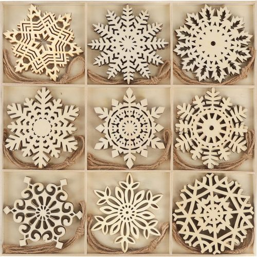 1 27pcs Wooden Snowflakes Shaped Embellishments Hanging Ornaments for Christmas Decoration