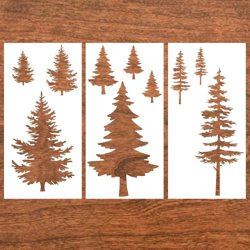 1 3 Pieces Pine Trees Stencils - Reusable Pine Drawing Fir Tree Templates for DIY Art Crafts & Home Decoration