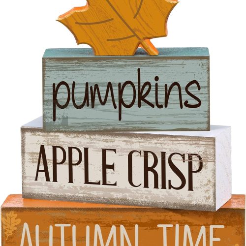 4 Pcs Fall Decorations for Home Thanksgiving Tiered Tray Decor Fall Tabletop Decor Thanksgiving Centerpiece Rustic Wood Hot Cocoa Cup Block Sign for Autumn Table Mantel Decorations