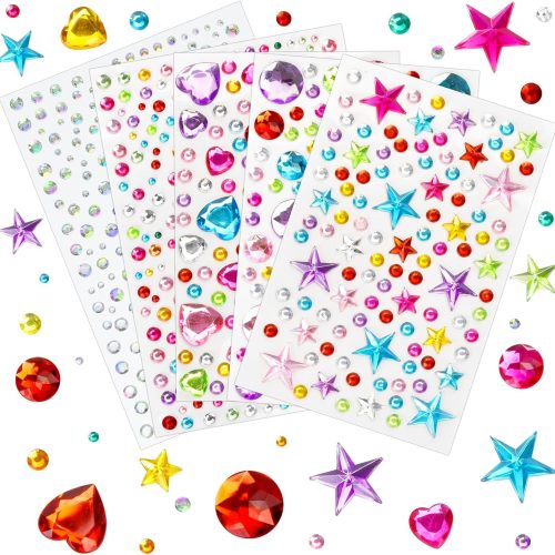 971 pcs Gem Stickers Rhinestones for Crafts, Sparkling Cute Star Heart Round Small Stickers for Women Adults, Glitter Jewels Stickers for Face Eye Body Makeup, DIY Decoration, Reward WUINOID