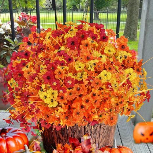 24 Bundles Artificial Flowers for Outdoors, UV Resistant Fake Outdoor Flowers No Fade Faux Outdoor Flowers Plants for Garden Porch Window Pot Planters Decor (Multi Color+Fern B)