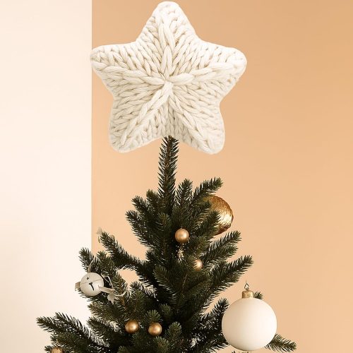 Mini Christmas Knitted Star Tree Topper Rustic Natural Knitting Star 6 Inch Miniature Tree Topper for Christmas Home Decor Winter Holiday